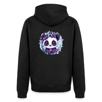 Panda mit Blumenkranz - Unisex Premium Bio Zip Hoodie - Schwarz - Hinten - Nico (187cm)
