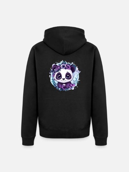Panda mit Blumenkranz - Unisex Premium Bio Zip Hoodie - Schwarz