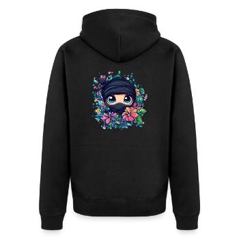 Ninja mit Blumenkranz - Unisex Premium Bio Zip Hoodie - Schwarz - Hinten - Nico (187cm)
