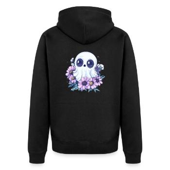Geist mit Blumen - Unisex Premium Bio Zip Hoodie - Schwarz - Hinten - Nico (187cm)