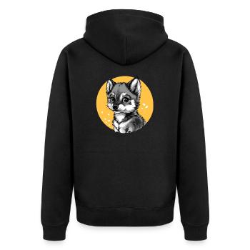 Husky in Gelbkreis - Unisex Premium Bio Zip Hoodie - Schwarz - Hinten - Nico (187cm)