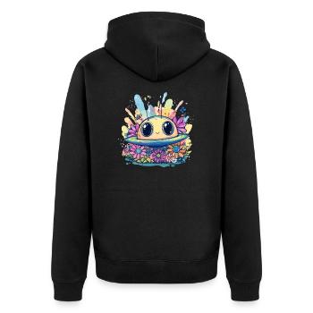 Niedliches Ufo mit Blumen - Unisex Premium Bio Zip Hoodie - Schwarz - Hinten - Nico (187cm)