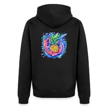 Ananas mit Farbspritzer - Unisex Premium Bio Zip Hoodie - Schwarz - Hinten - Nico (187cm)