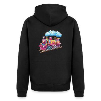 Bunte Traumlokomotive - Unisex Premium Bio Zip Hoodie - Schwarz - Hinten - Nico (187cm)