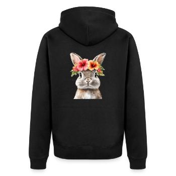 Kaninchen mit Blütenkranz - Unisex Premium Bio Zip Hoodie - Schwarz - Hinten - Nico (187cm)