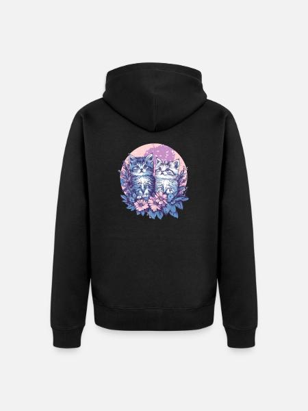 Zwei Kätzchen mit Blumen - Unisex Premium Bio Zip Hoodie - Schwarz