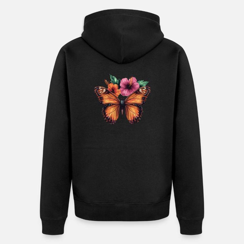 Papillon avec des fleurs - Veste à capuche bio Premium Unisexe - noir