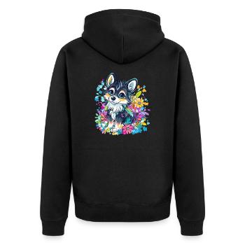 Colorful husky with flowers - Unisex Premium Organic Zip Hoodie - black - Back - Nico (187cm)