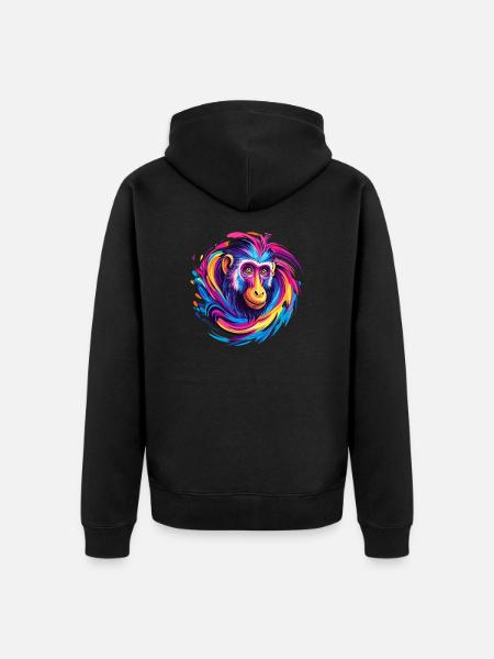 Bunter Affenkopf Wirbel - Unisex Premium Bio Zip Hoodie - Schwarz