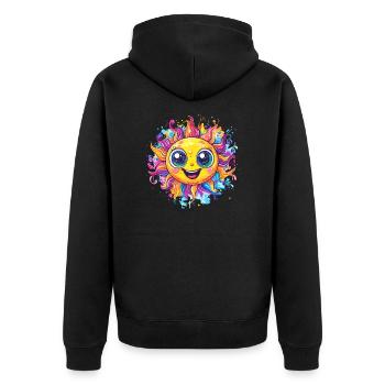 Strahlende Sonne - Unisex Premium Bio Zip Hoodie - Schwarz - Hinten - Nico (187cm)