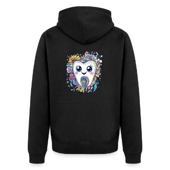 Zahn mit Blumenlächeln - Unisex Premium Bio Zip Hoodie - Schwarz - Hinten - Nico (187cm)