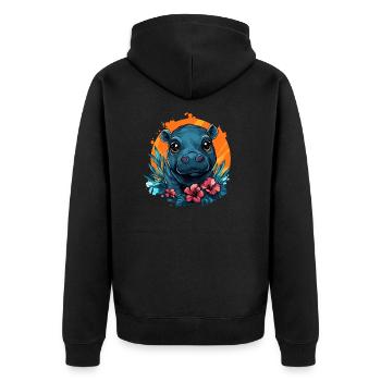 Bébé hippopotame à l’hibiscus - Veste à capuche bio Premium Unisexe - noir - Dos - Nico (187cm)