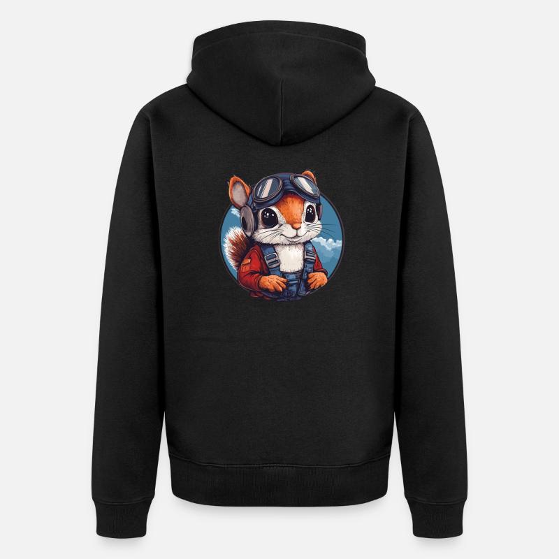 Fliegendes Eichhörnchen mit Brille - Unisex Premium Bio Zip Hoodie - Schwarz