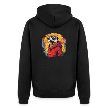 Cooles Erdmännchen - Unisex Premium Bio Zip Hoodie - Schwarz - Hinten - Nico (187cm)