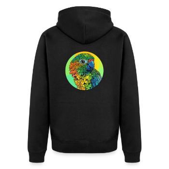 Bunter Papageienkopf - Unisex Premium Bio Zip Hoodie - Schwarz - Hinten - Nico (187cm)