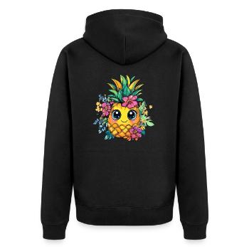 Blumige Ananasfreude - Unisex Premium Bio Zip Hoodie - Schwarz - Hinten - Nico (187cm)