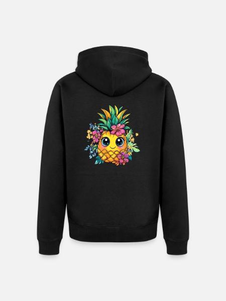 Floral Pineapple Delight - Unisex Premium Organic Zip Hoodie - black