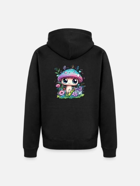 Zauberpilz mit Blumen - Unisex Premium Bio Zip Hoodie - Schwarz