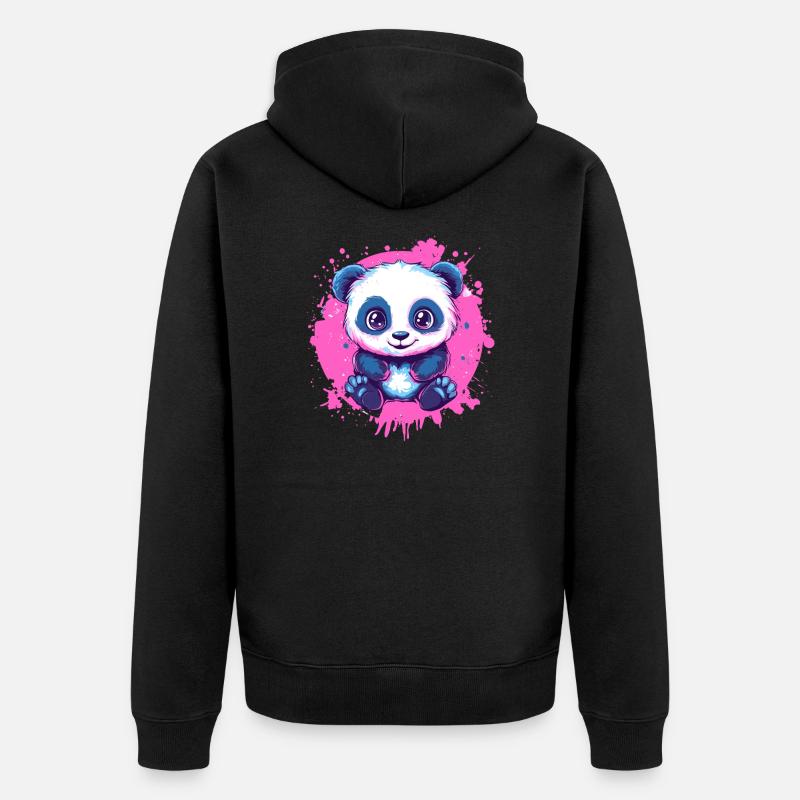 Süßer Panda auf Pink - Unisex Premium Bio Zip Hoodie - Schwarz