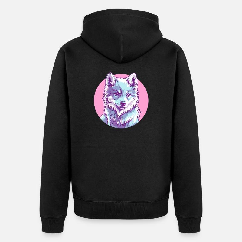 Arktischer Wolf in Rosa - Unisex Premium Bio Zip Hoodie - Schwarz