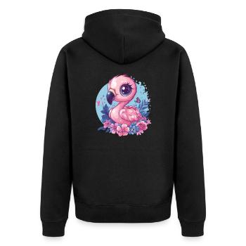 Flamingo with floral decoration - Unisex Premium Organic Zip Hoodie - black - Back - Nico (187cm)