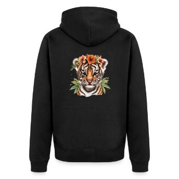 Bébé tigre avec couronne de fleurs - Veste à capuche bio Premium Unisexe - noir - Dos - Nico (187cm)