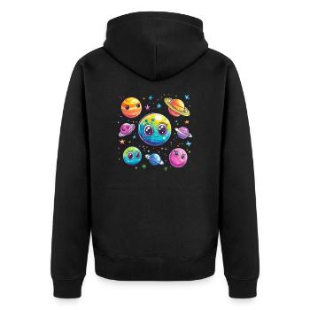 Sweet planets in space - Unisex Premium Organic Zip Hoodie - black - Back - Nico (187cm)