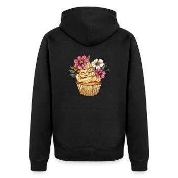Cupcake mit Blütendekor - Unisex Premium Bio Zip Hoodie - Schwarz - Hinten - Nico (187cm)
