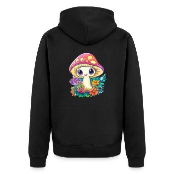 Happy toadstool in the flower field - Unisex Premium Organic Zip Hoodie - black - Back - Nico (187cm)