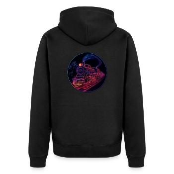 Neon train at night - Unisex Premium Organic Zip Hoodie - black - Back - Nico (187cm)