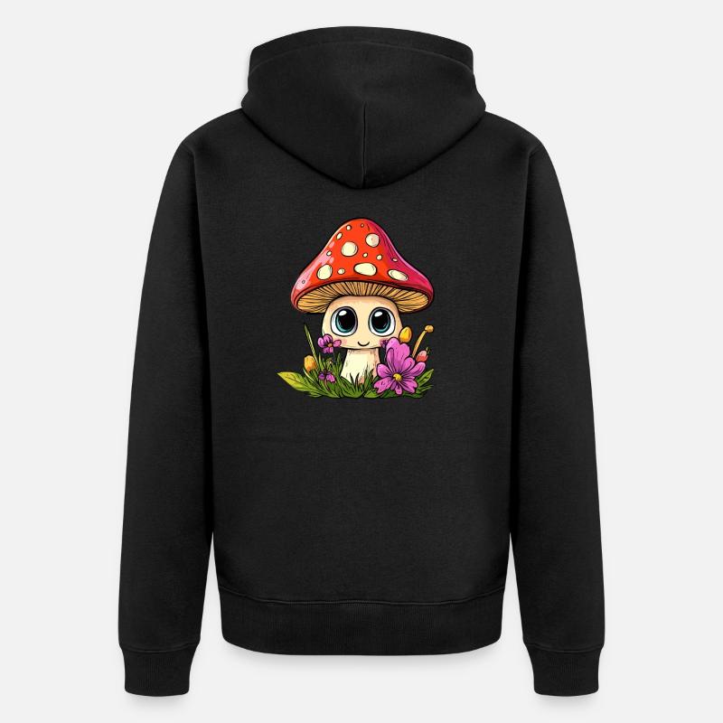 Champignon avec des fleurs - Veste à capuche bio Premium Unisexe - noir