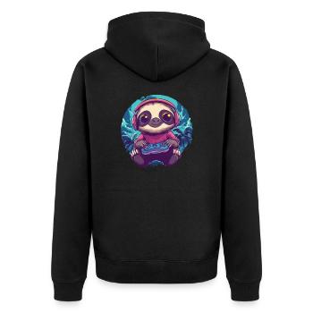 Gamer Faultier Chillmodus - Unisex Premium Bio Zip Hoodie - Schwarz - Hinten - Nico (187cm)