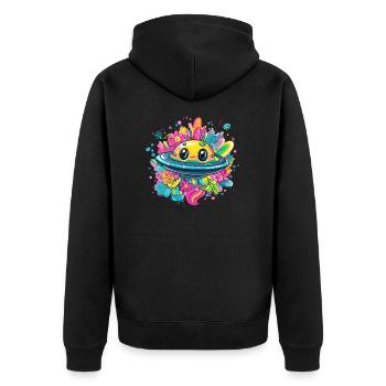 Süßes UFO Abenteuer - Unisex Premium Bio Zip Hoodie - Schwarz - Hinten - Nico (187cm)
