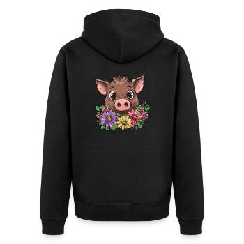 Wild boar with flowers - Unisex Premium Organic Zip Hoodie - black - Back - Nico (187cm)