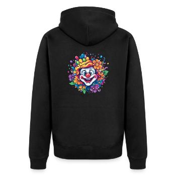 Fröhlicher Clown mit Blumen - Unisex Premium Bio Zip Hoodie - Schwarz - Hinten - Nico (187cm)