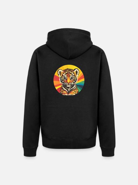 Tigerbaby mit Regenbogenfarben - Unisex Premium Bio Zip Hoodie - Schwarz