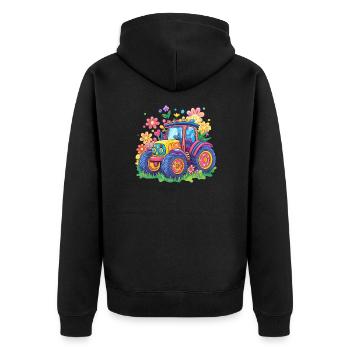 Colorful Flowers Tractor - Unisex Premium Organic Zip Hoodie - black - Back - Nico (187cm)