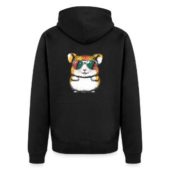 Cooler Hamster mit Brille - Unisex Premium Bio Zip Hoodie - Schwarz - Hinten - Nico (187cm)