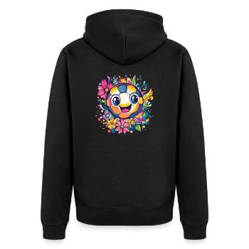 Bunter Fußball mit Blumen - Unisex Premium Bio Zip Hoodie - Schwarz - Hinten - Nico (187cm)