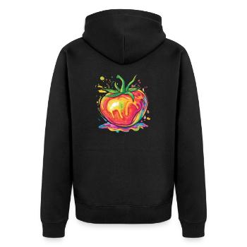 Regenbogenfarbene Pop-Art Tomate - Unisex Premium Bio Zip Hoodie - Schwarz - Hinten - Nico (187cm)