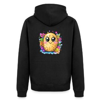 Fröhliche Kartoffel mit großen Augen - Unisex Premium Bio Zip Hoodie - Schwarz - Hinten - Nico (187cm)