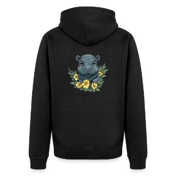 Blumenbaby Nilpferd - Unisex Premium Bio Zip Hoodie - Schwarz - Hinten - Nico (187cm)