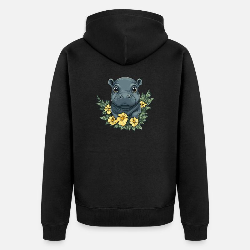 Bébé fleur hippopotame - Veste à capuche bio Premium Unisexe - noir