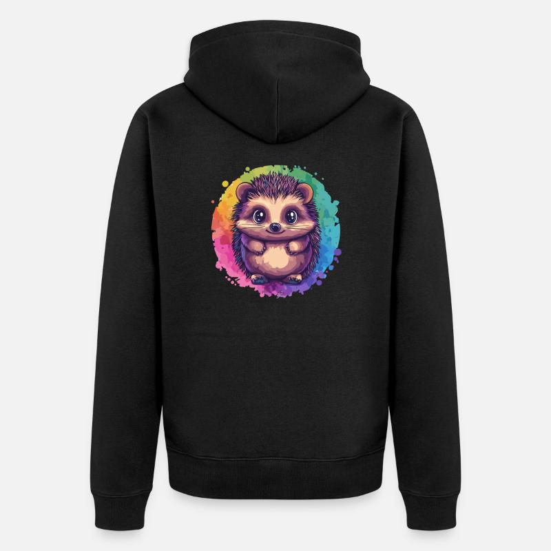Bunter Igel vor Regenbogen - Unisex Premium Bio Zip Hoodie - Schwarz
