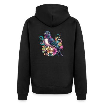 Farbenfrohe Taube mit Blumen - Unisex Premium Bio Zip Hoodie - Schwarz - Hinten - Nico (187cm)