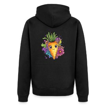 Fröhliche Karotte mit Blumen - Unisex Premium Bio Zip Hoodie - Schwarz - Hinten - Nico (187cm)