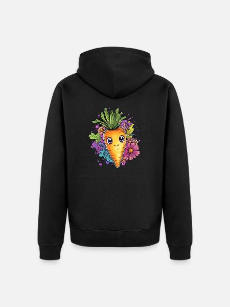 Cheerful carrot with flowers - Unisex Premium Organic Zip Hoodie - black