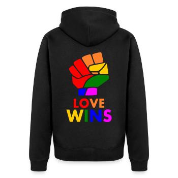 Love wins - Unisex Premium Organic Zip Hoodie - black - Back - Nico (187cm)