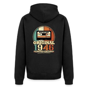 Original 1946 Retro Vintage Geburtstagsgeschenk - Unisex Premium Bio Zip Hoodie - Schwarz - Hinten - Nico (187cm)