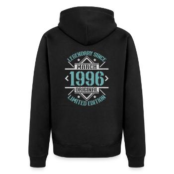 Legendär seit März 1996 limitierte Auflage - Unisex Premium Bio Zip Hoodie - Schwarz - Hinten - Nico (187cm)